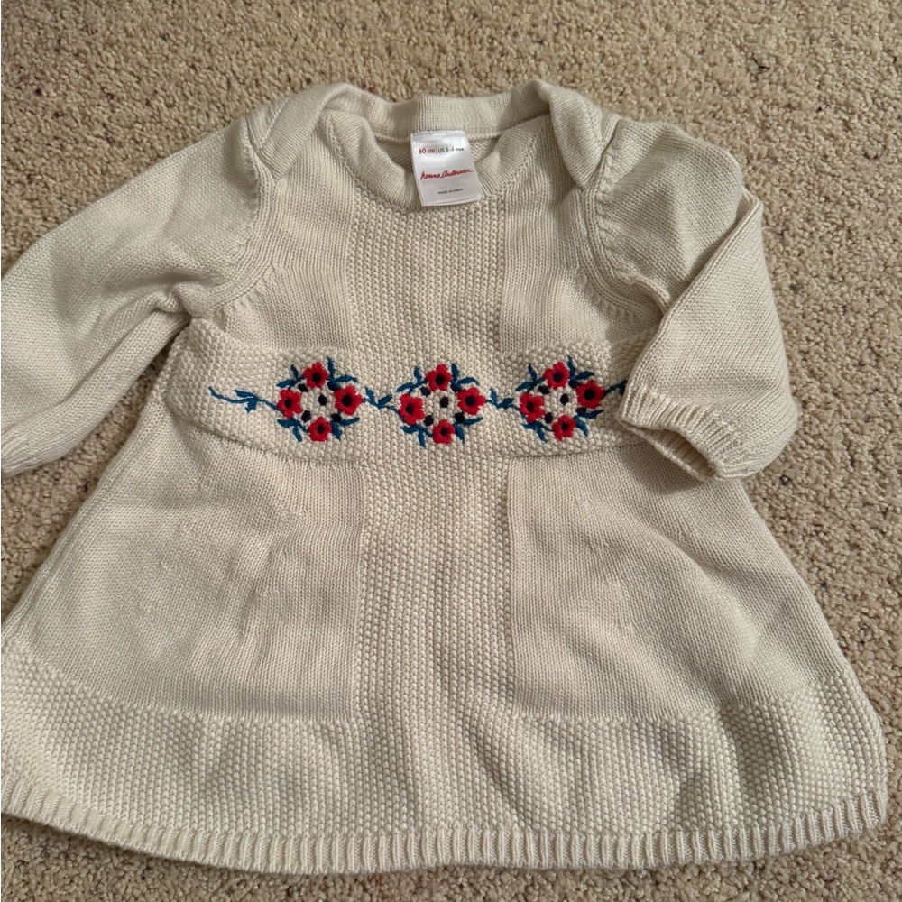 Hanna Anderson Cream Knit Dress with Floral Embroidery